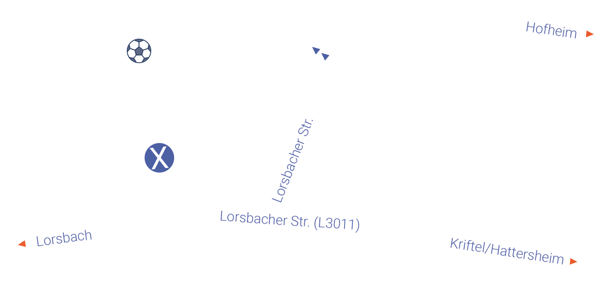 Anfahrtsskizze: Das Studio liegt an der Lorsbacher Straße (L3011) zwischen Lorsbach und Hofheim, direkt beim Soccerpark.